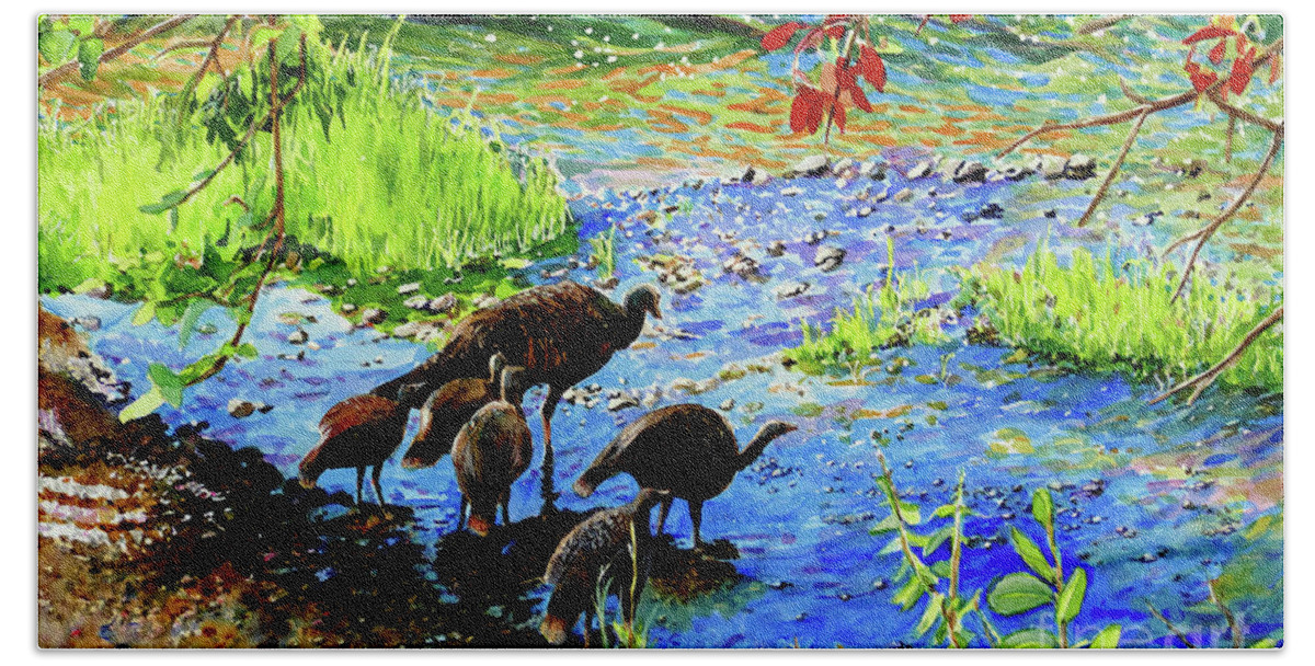 Placer Arts Bath Towel featuring the painting #493 Turkeys #493 by William Lum