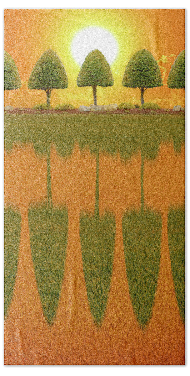 Tree Bath Towel featuring the photograph 5 Trees at Sun Set by Mike McGlothlen