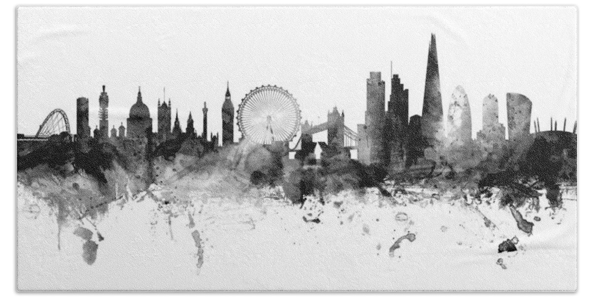 London Hand Towel featuring the digital art London England Skyline #58 by Michael Tompsett
