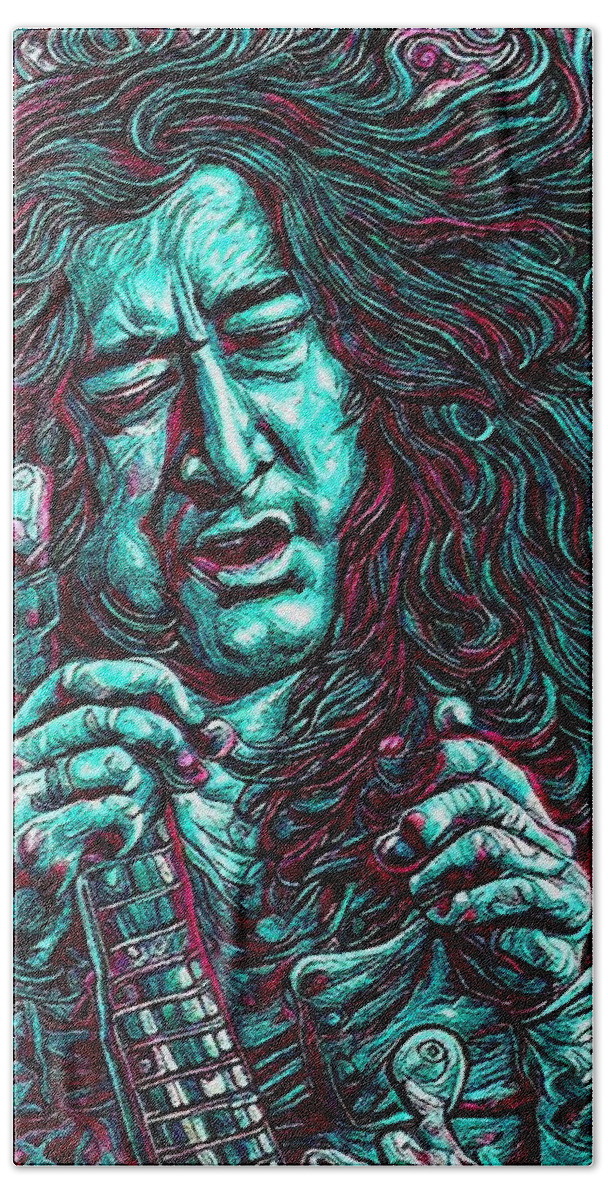 Hypnotic Psychedelic Hand Towel featuring the digital art Hypnotic Illustration Of Rory Gallagher #6 by Edgar Dorice