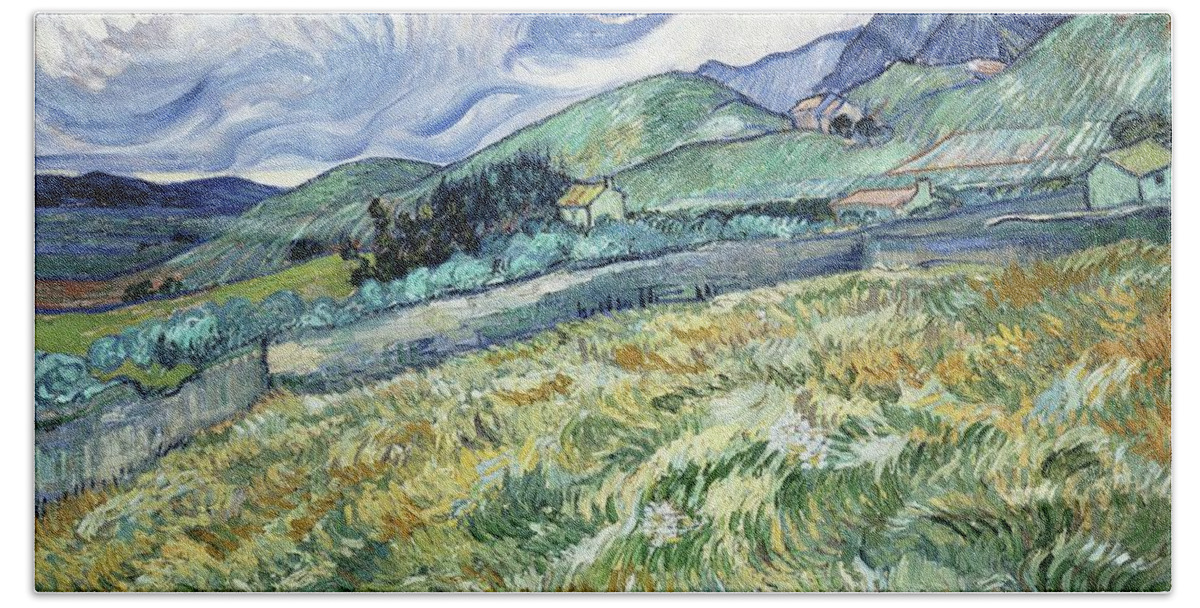 Landscape From Saint-rémy Bath Towel featuring the painting Landscape from Saint-Remy #6 by Vincent Van Gogh