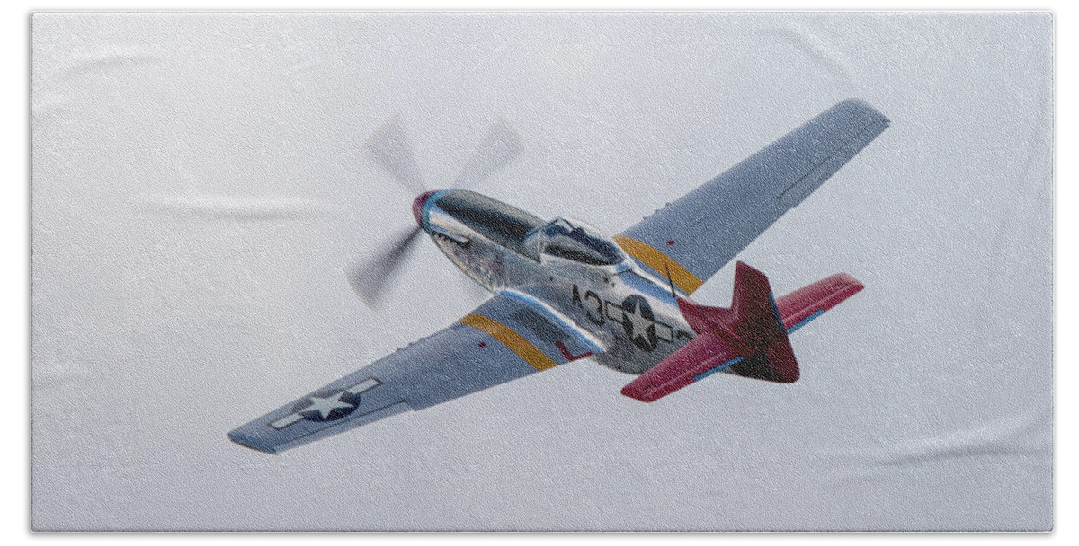 P51 Mustang Bath Towel featuring the digital art P51 Mustang Tall In The Saddle #6 by Airpower Art