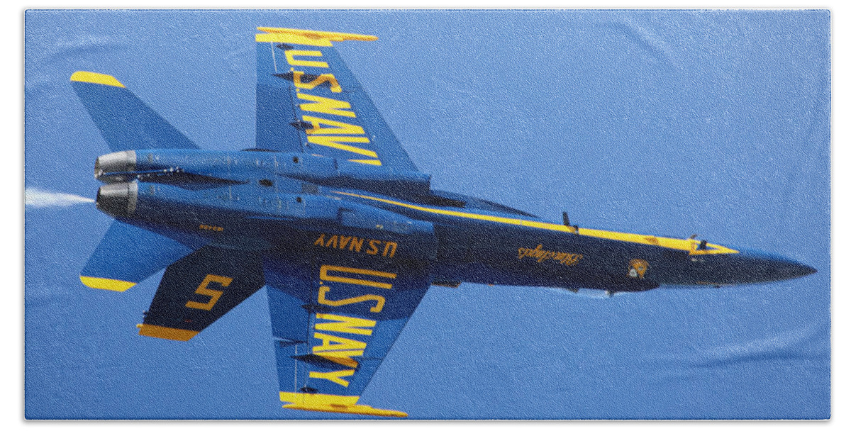Blue Angels Bath Towel featuring the photograph Blue Angels Solo Inverted by Custom Aviation Art