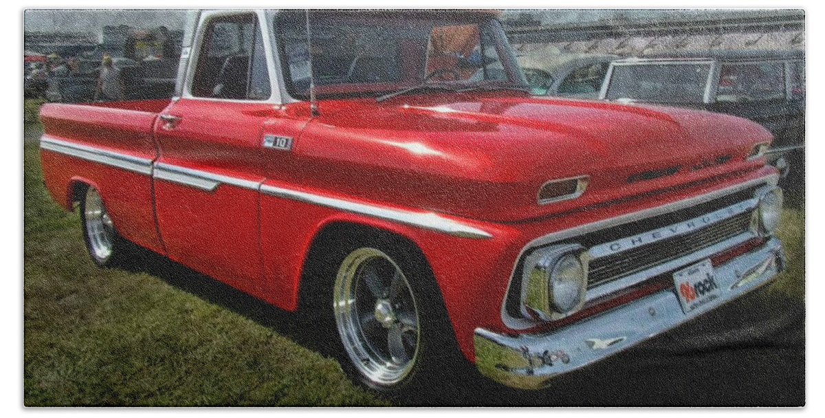 Victor Montgomery Hand Towel featuring the photograph '65 Chevy Truck #65 by Vic Montgomery