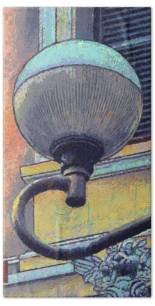 Abstract Hand Towel featuring the mixed media 684 Street Lamp, Main Post Office, Ho Chi Minh City, Vietnam by Richard Neuman Architectural Gifts