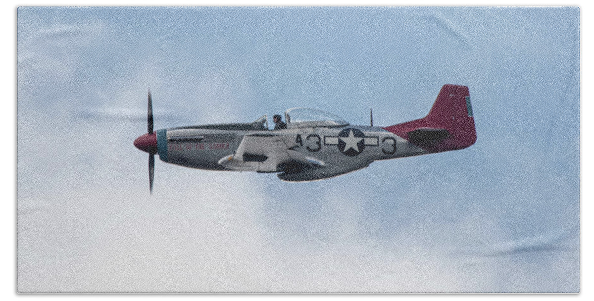P51 Mustang Bath Towel featuring the photograph P51 Mustang Tall In The Saddle #7 by Airpower Art