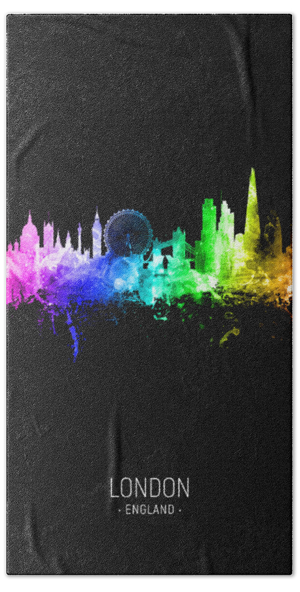 London Bath Towel featuring the digital art London England Skyline #74 by Michael Tompsett