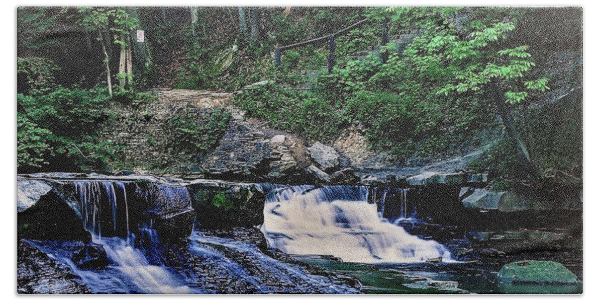Waterfall Bath Towel featuring the photograph Henry Church Falls by Brad Nellis