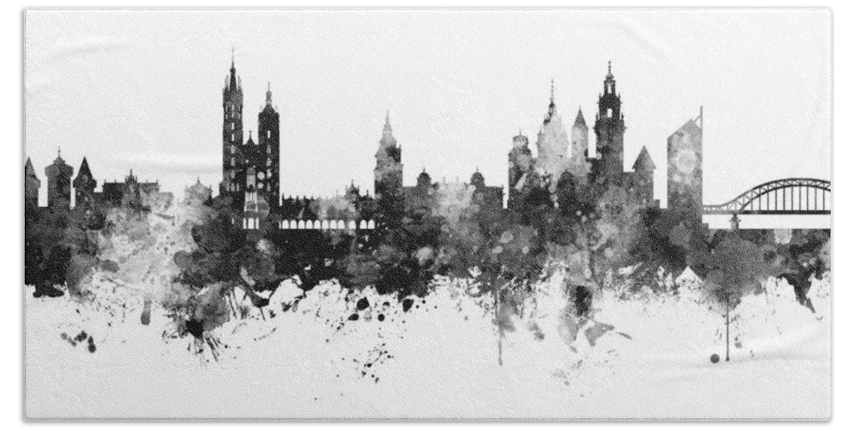 Krakow Hand Towel featuring the digital art Krakow Poland Skyline by Michael Tompsett