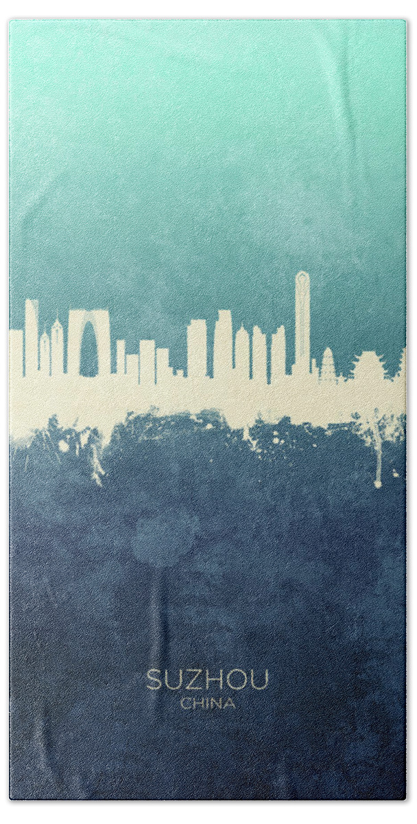 Suzhou Bath Sheet featuring the digital art Suzhou China Skyline by Michael Tompsett