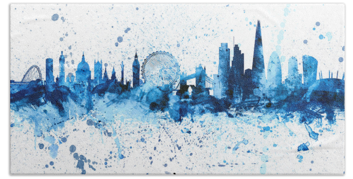 London Hand Towel featuring the digital art London England Skyline by Michael Tompsett