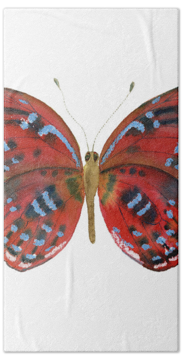Red Butterfly Hand Towel featuring the painting 81 Paralaxita Butterfly by Amy Kirkpatrick