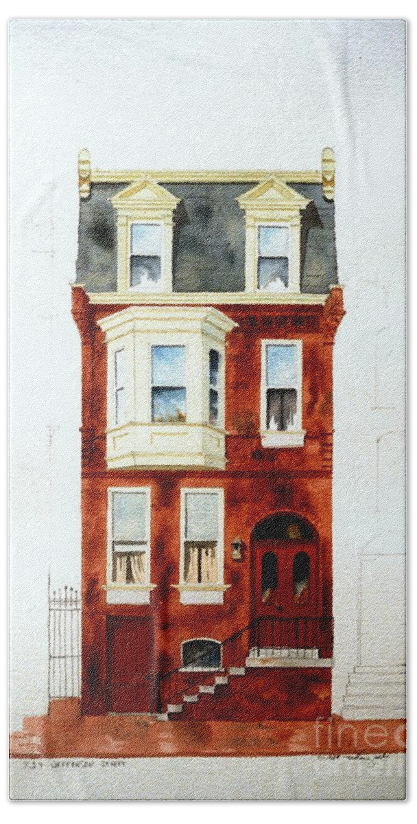 Watercolor Bath Towel featuring the painting 824 Jefferson St. by William Renzulli