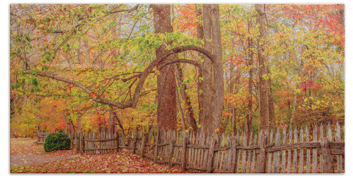 Oconaluftee Hand Towel featuring the photograph A Crooked Old Fence in the Shadow of Fall by Marcy Wielfaert