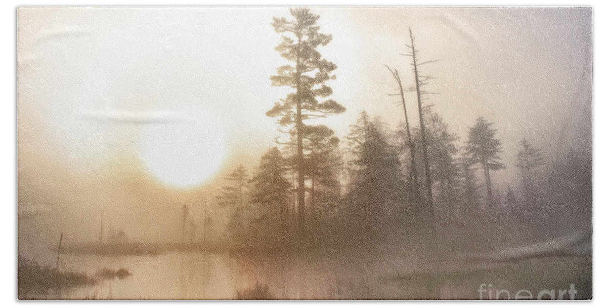 Adirondack Mountains Hand Towel featuring the photograph A foggy Adirondack morning by Rehna George