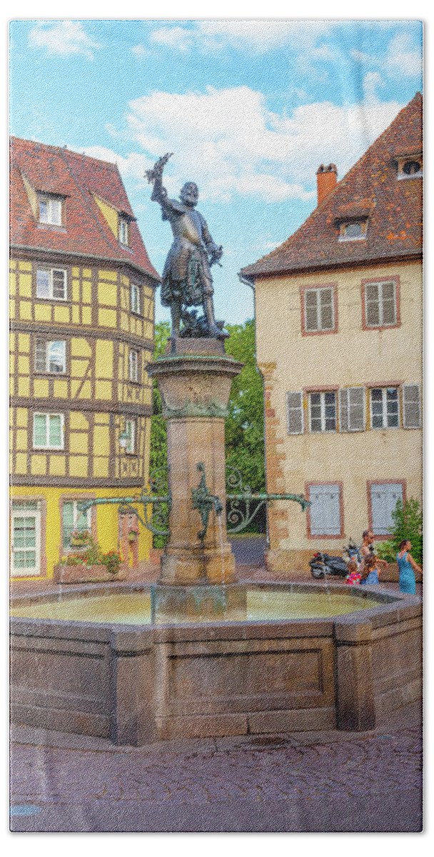 Travel Bath Towel featuring the photograph A Fountain in Colmar by W Chris Fooshee