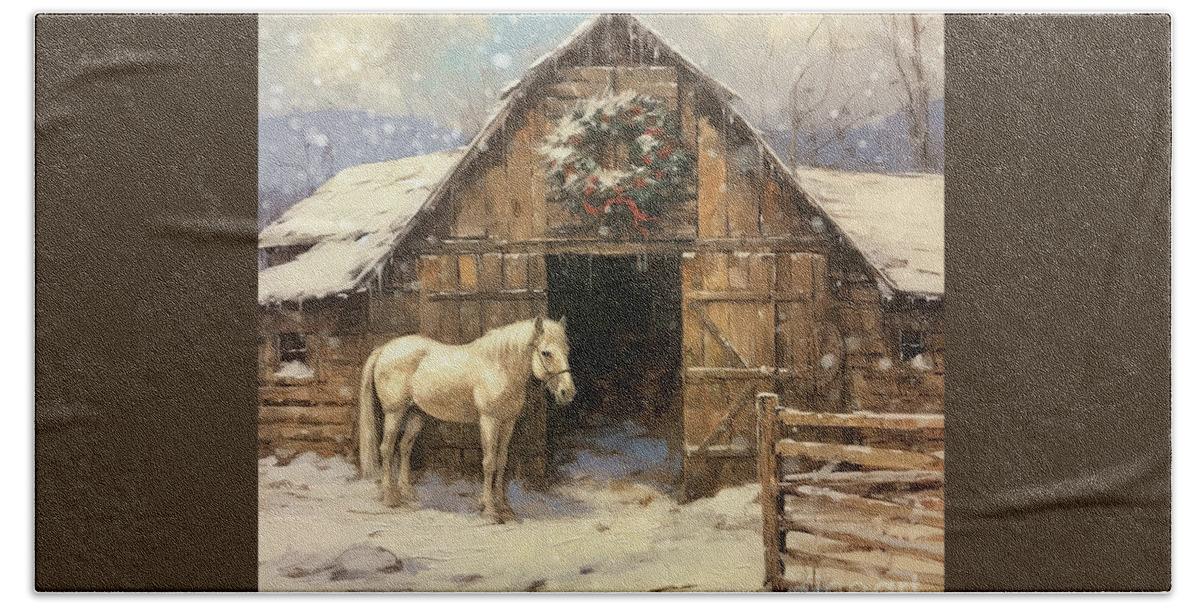 Horse Bath Towel featuring the painting A Horse For Christmas by Tina LeCour