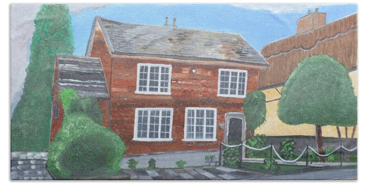A House Bath Towel featuring the painting A House in Derby , England by Magdalena Frohnsdorff