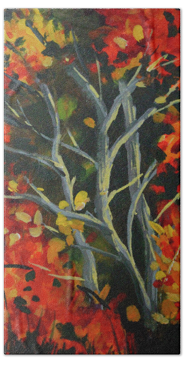 Red Leaves Bath Towel featuring the painting A Little Bit of Color by Nancy Merkle