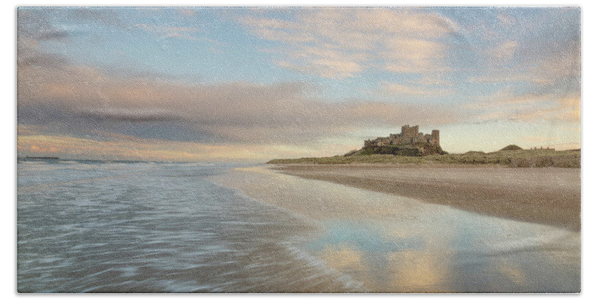 Bamburgh Hand Towel featuring the photograph A lovely end - Bamburgh Beach and Castle by Anita Nicholson