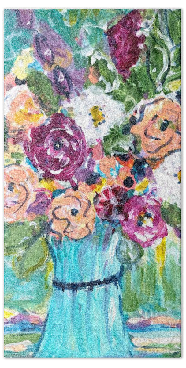 Flowers Hand Towel featuring the painting A Pocket Full of Posies by Jacqui Hawk