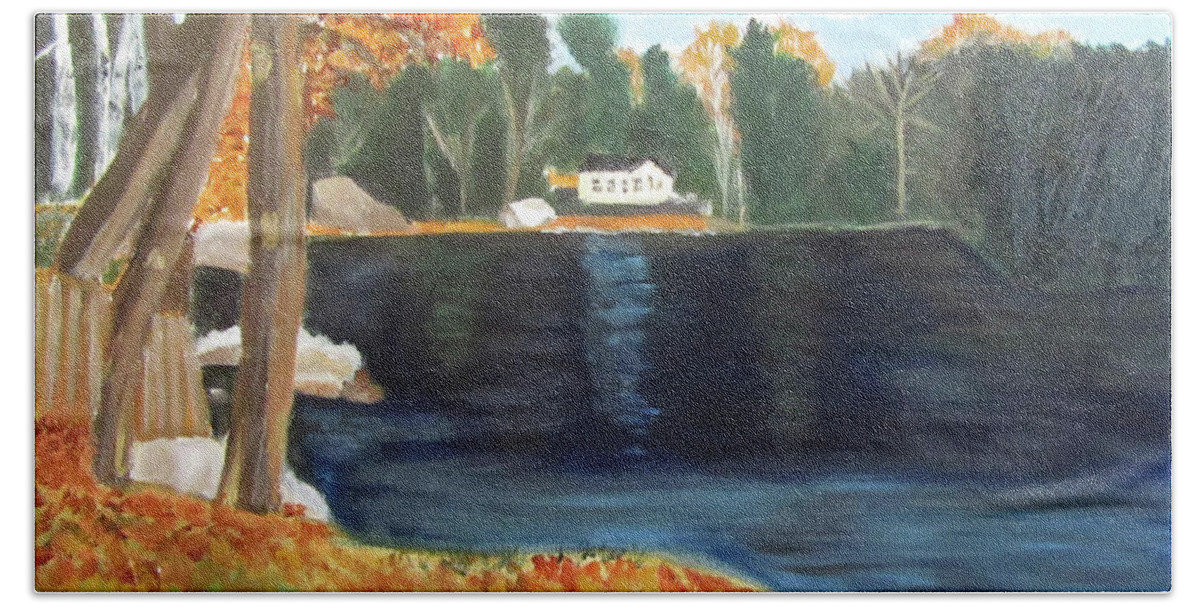 Maine Bath Towel featuring the painting A Quiet Day by Linda Feinberg