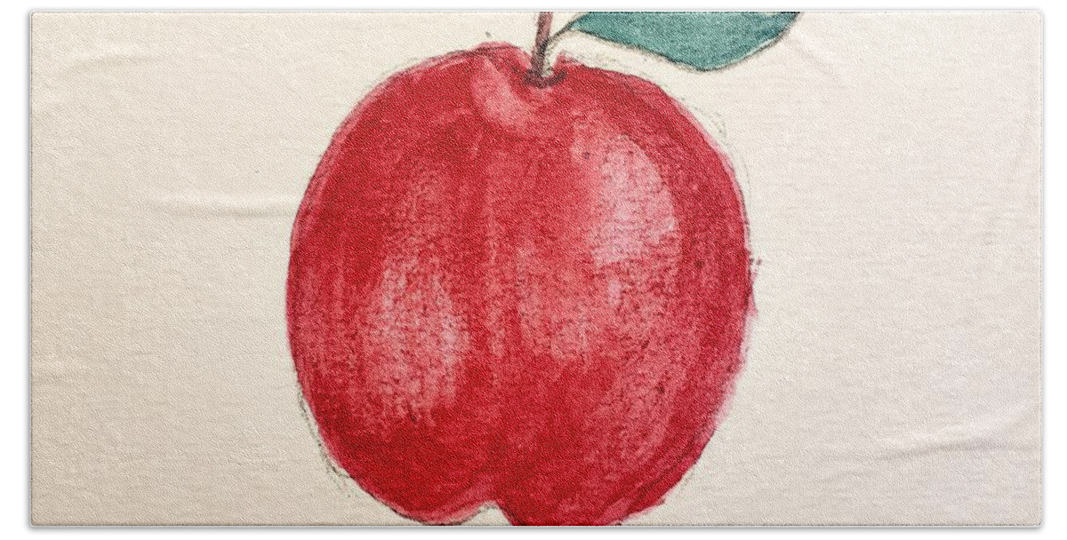  Bath Towel featuring the painting A Red Apple by Margaret Welsh Willowsilk