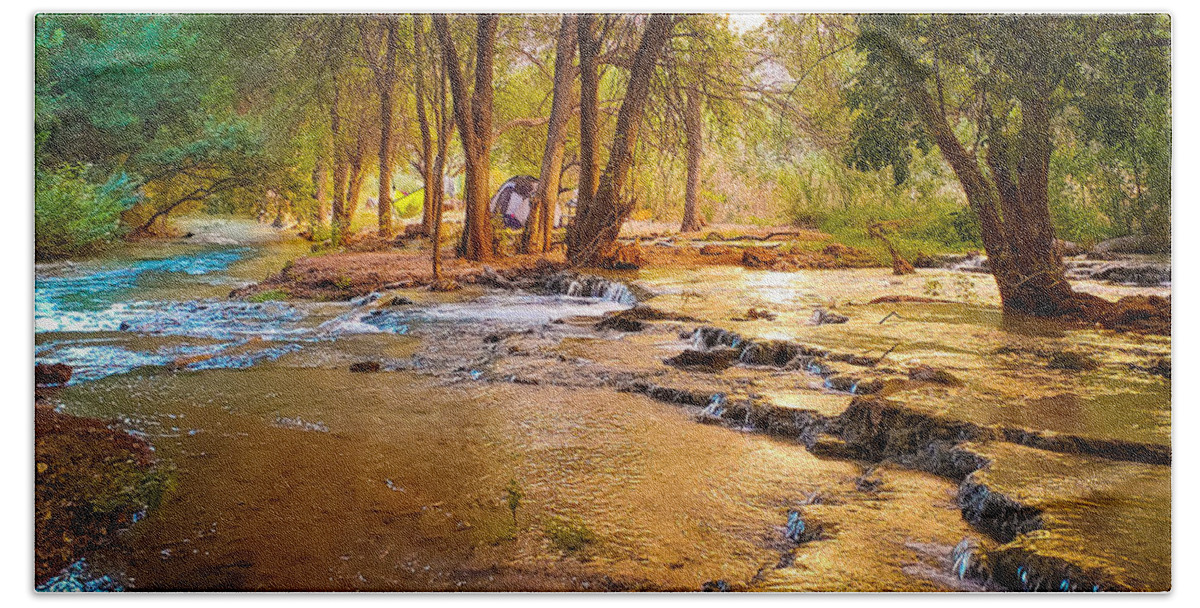 Camping Hand Towel featuring the photograph A River Runs Through by Bonny Puckett
