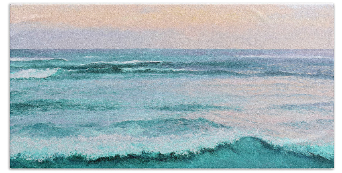 Ocean Bath Towel featuring the painting A sense of calm, seascape by Jan Matson