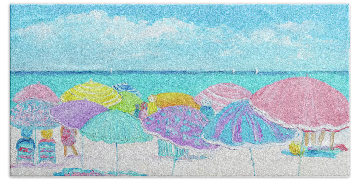 Beach Bath Towel featuring the painting A Summer Day Drifts Away, beach scene by Jan Matson