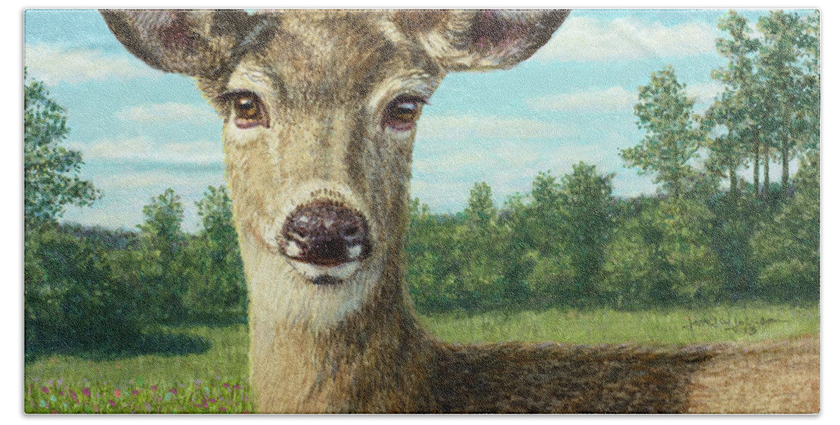 Sunny Hand Towel featuring the painting A Sunny Doe by James W Johnson