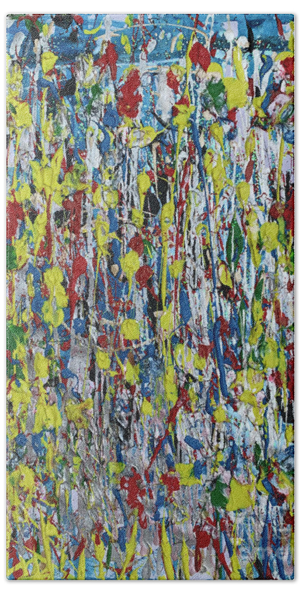 Abstract Bath Towel featuring the painting A Swamp of Multicolors by Denise Morgan
