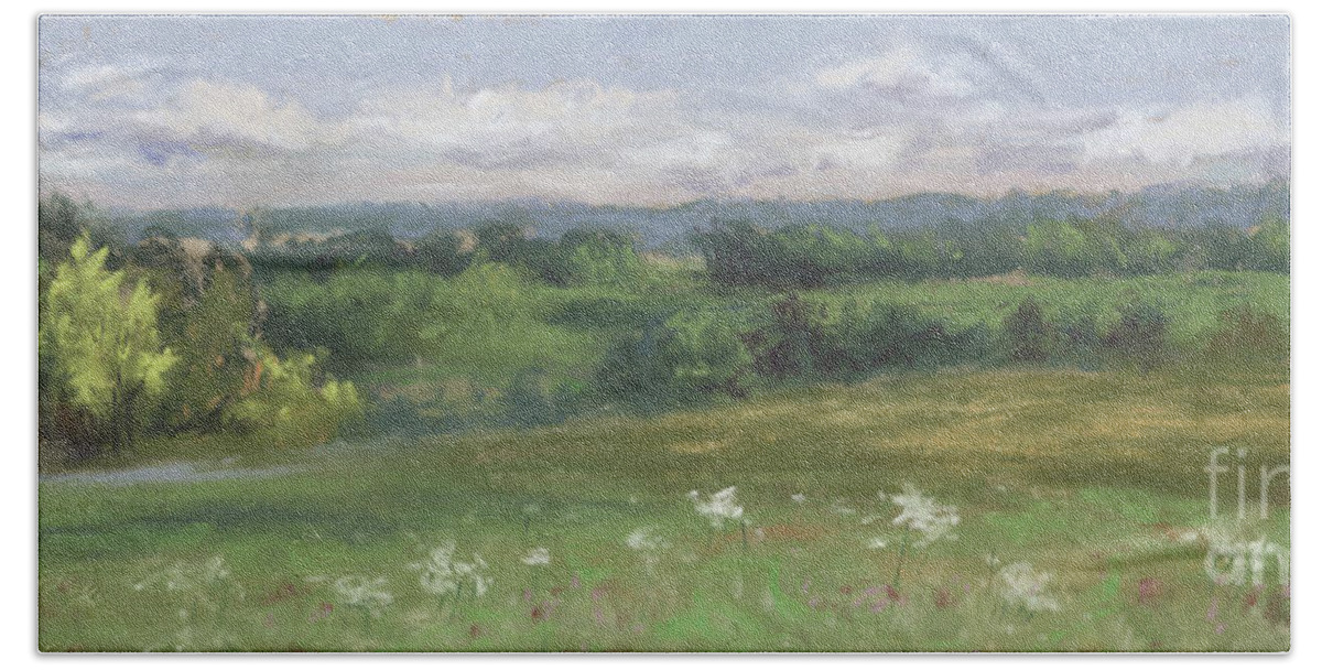 Ohio Landscape Painting Hand Towel featuring the painting A view of Ashland Country From the Hill at Byers Woods by Terri Meyer