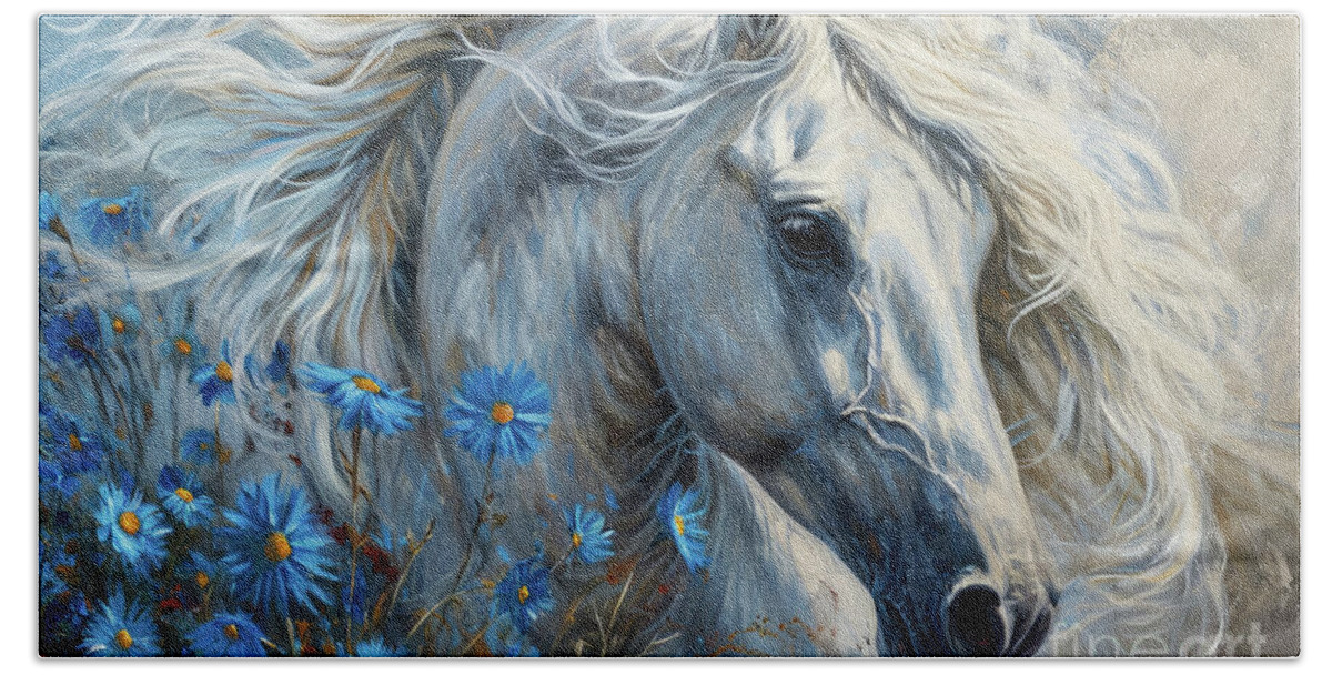 Horse Hand Towel featuring the painting A White Stallion Beauty by Tina LeCour