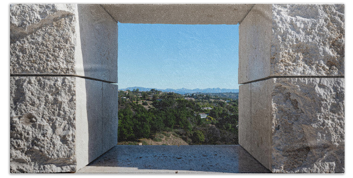 Brentwood Hand Towel featuring the photograph A Window on Los Angeles from Afar by David Levin