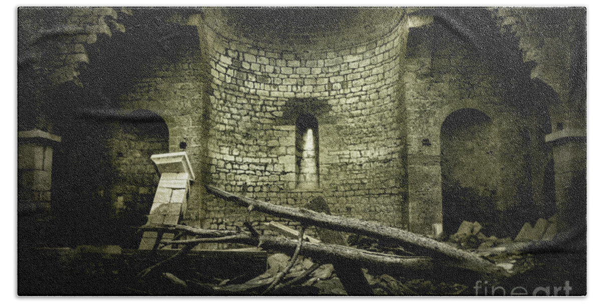 Church Hand Towel featuring the photograph Abandoned church in ruins by Mendelex Photography