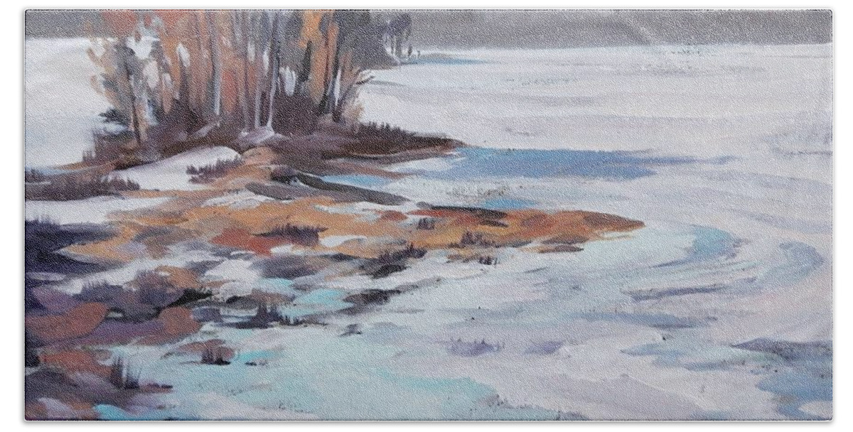 Winter Bath Towel featuring the painting Above the Ice by K M Pawelec