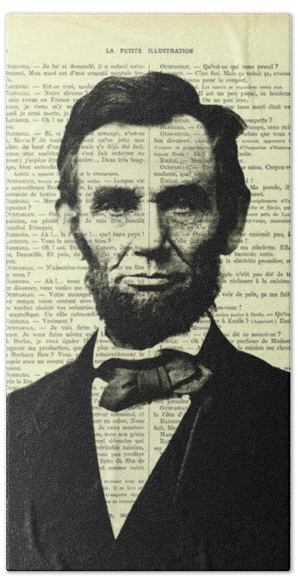 Abraham Lincoln Hand Towel featuring the mixed media Abraham Lincoln portrait by Madame Memento
