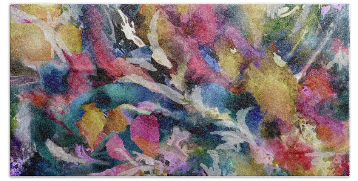 Colorful Abstract Hand Towel featuring the digital art Abstract 6-22-19-Detail by Jean Batzell Fitzgerald