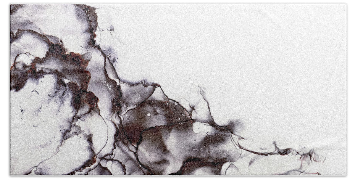 Ink Bath Towel featuring the photograph Abstract alcohol in background in smokey black, red and rust tones by Jane Rix