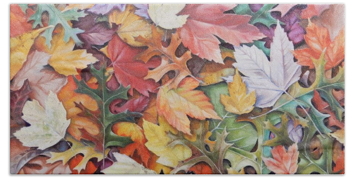 Leaves Bath Towel featuring the painting Abstract Autumn by K M Pawelec