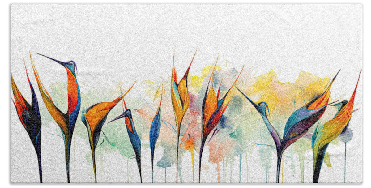 Colorful Birds Art Hand Towel featuring the painting Abstract Bird Artwork by Lourry Legarde