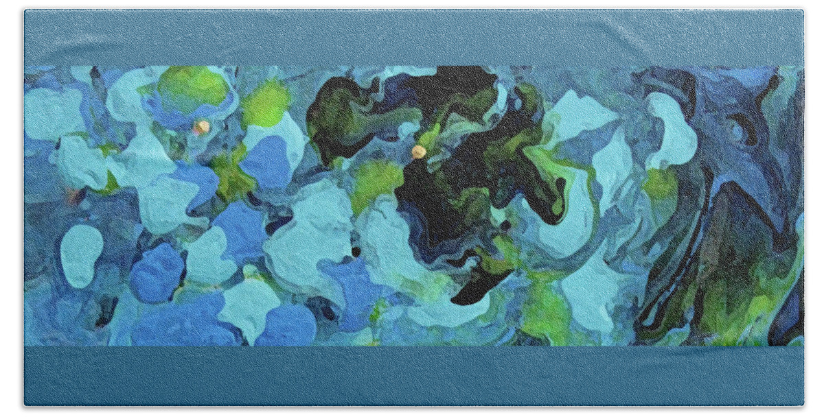 Acrylic Pour Bath Sheet featuring the painting Abstract Blue Pour by Corinne Carroll