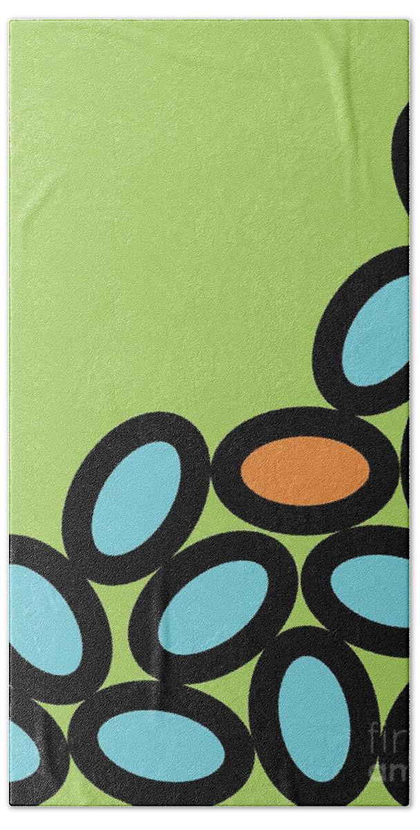 Abstract Bath Towel featuring the digital art Abstract Ovals on Green by Donna Mibus