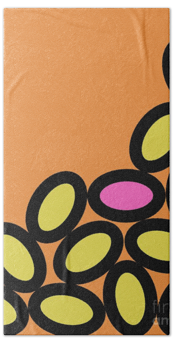 Abstract Bath Towel featuring the digital art Abstract Ovals on Orange by Donna Mibus