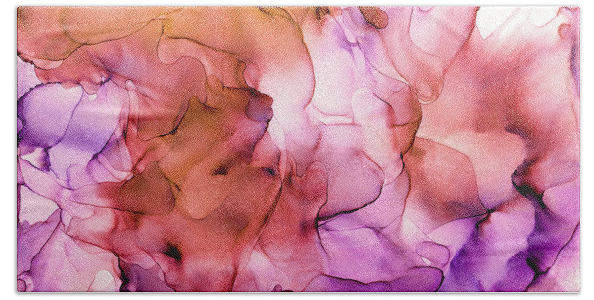 Peonies Hand Towel featuring the painting Abstract Petal Bloom Ink Painting by Olga Shvartsur