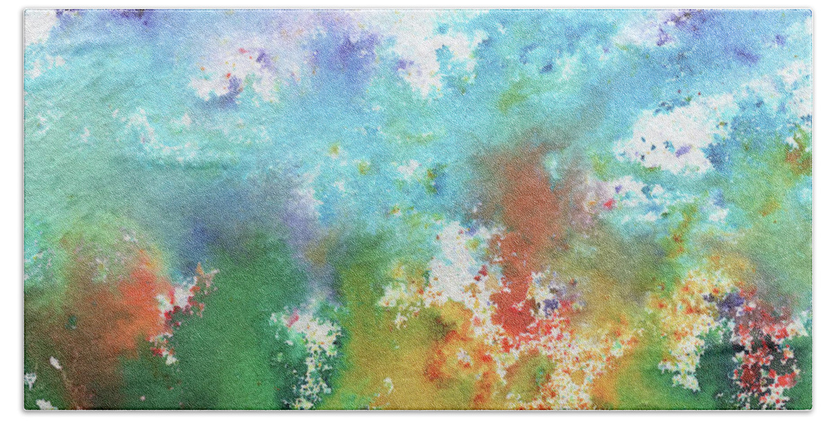 Abstract Watercolor Bath Towel featuring the painting Abstract Watercolor Splashes Organic Natural Happy Colors Art I by Irina Sztukowski