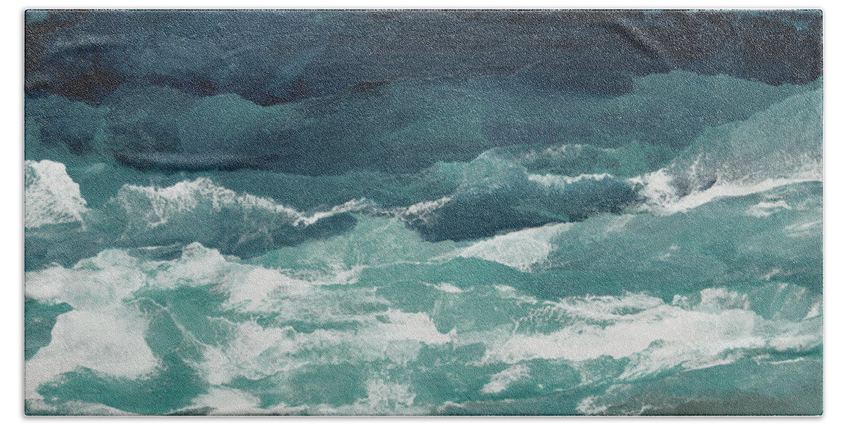  Abstract Seascape Bath Towel featuring the painting Abundant as the Seas by Linda Bailey