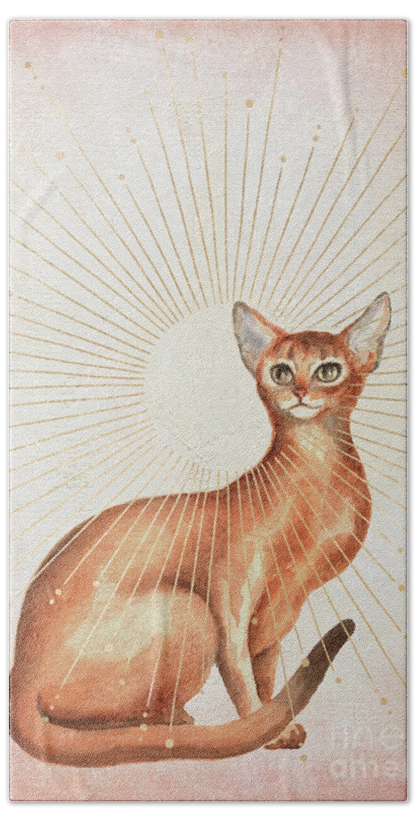 Abyssinian Cat Bath Towel featuring the painting Abyssinian Cat by Garden Of Delights