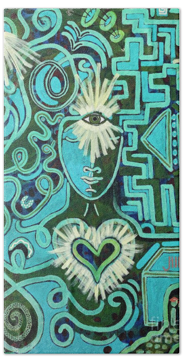 #brain #neuroscience #visions #alignment #brainandheart #heart Bath Towel featuring the painting Access by Sylvia Becker-Hill